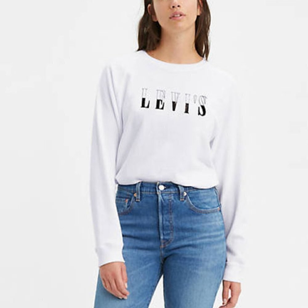 Jr316 levi's white women's fleece logo graphic sweatshirt size S